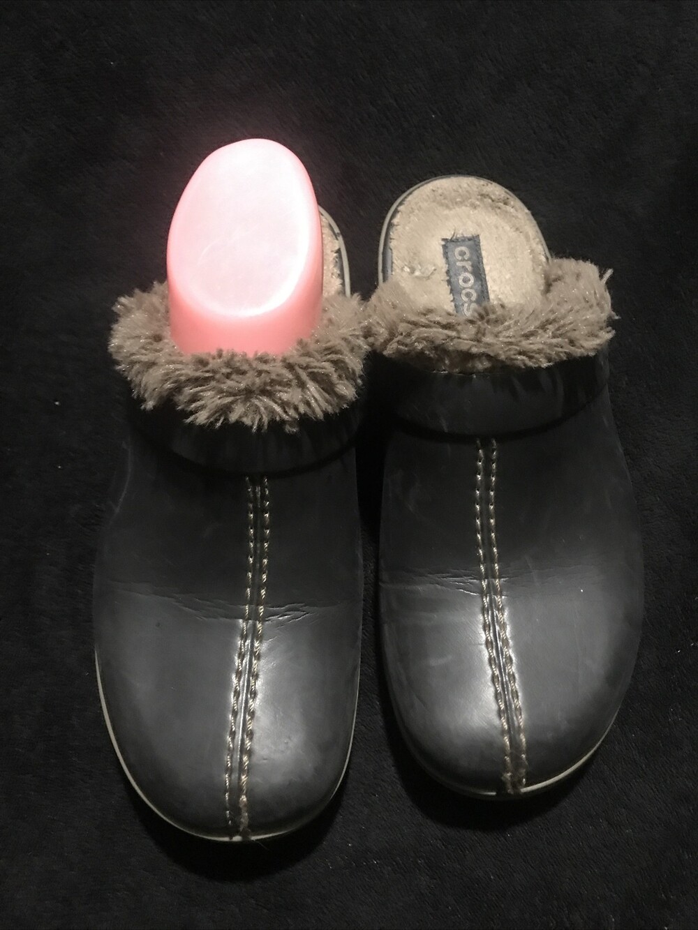 Crocs Eva Cobbler Clogs Womans Fur Lined Wedge Heel Casual Brown Size 8 Slip on
